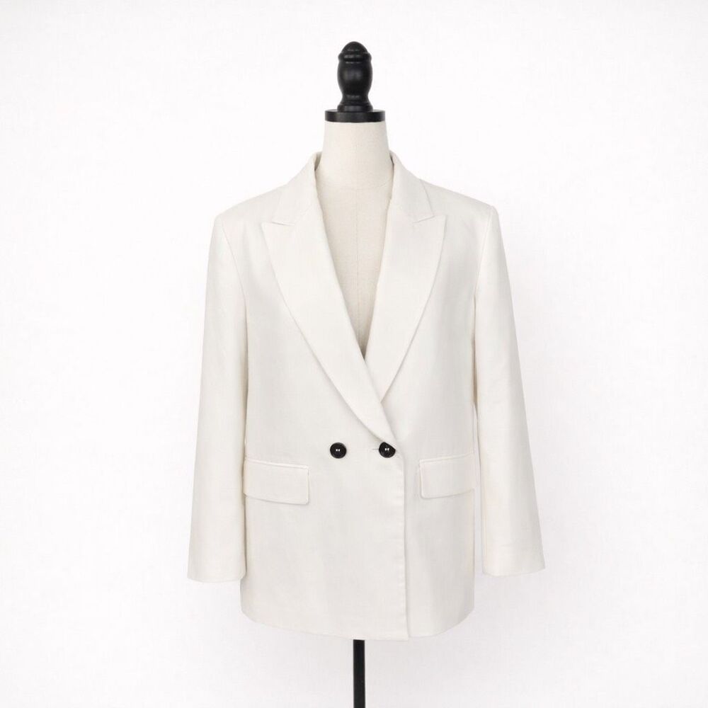 Zara White Tailored Blazer XL Minimalist Single Button Work Office Jacket